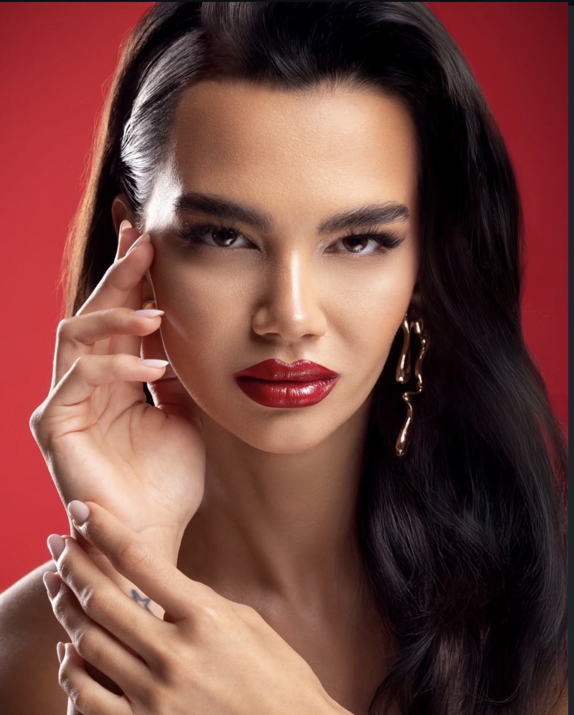 Bold red lip editorial glam