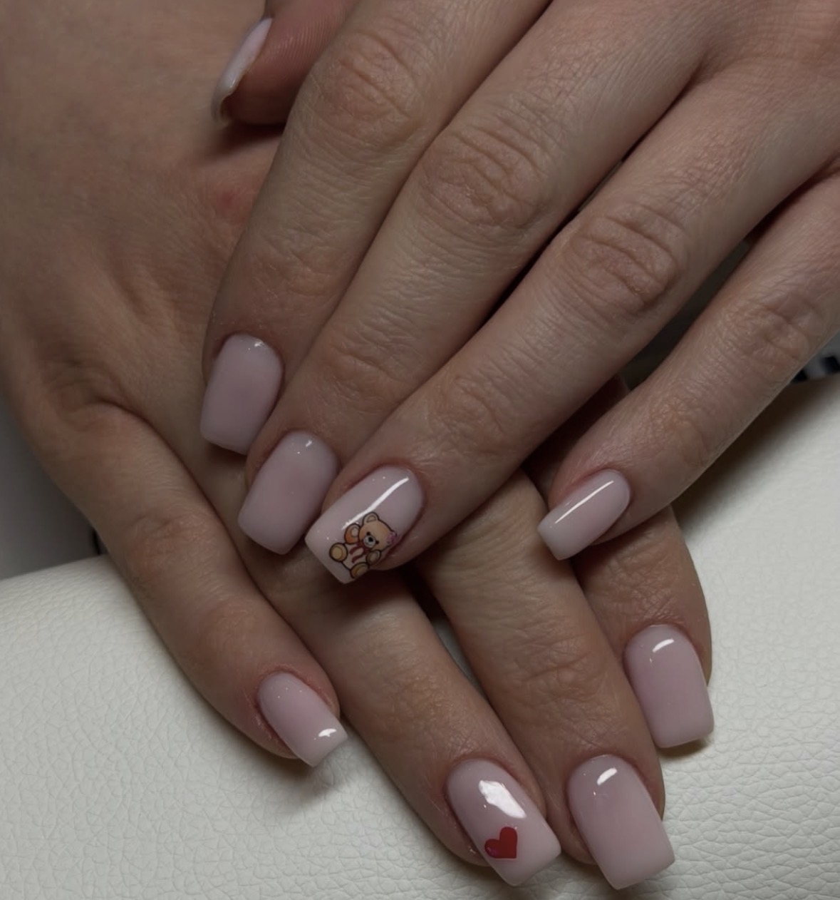Soft pink gel manicure with nail art